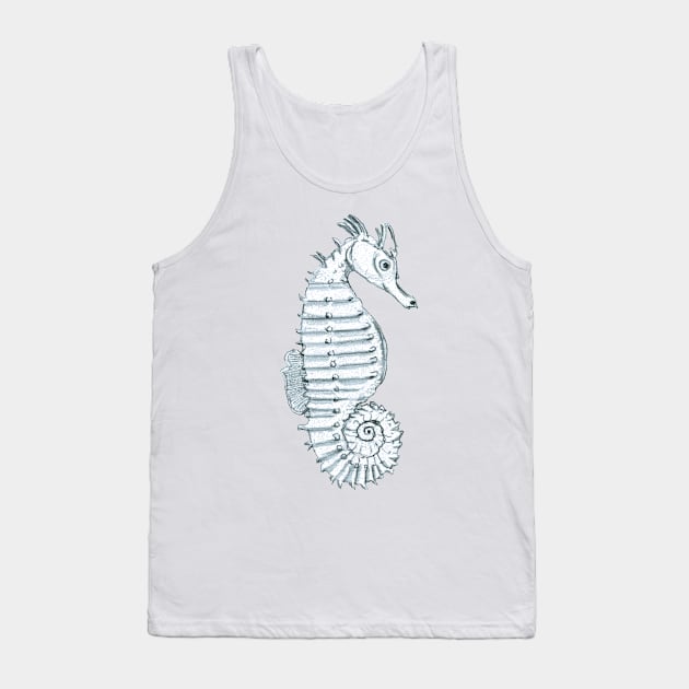 Pencil Sketch of a Seahorse on Black Tank Top by WaterGardens